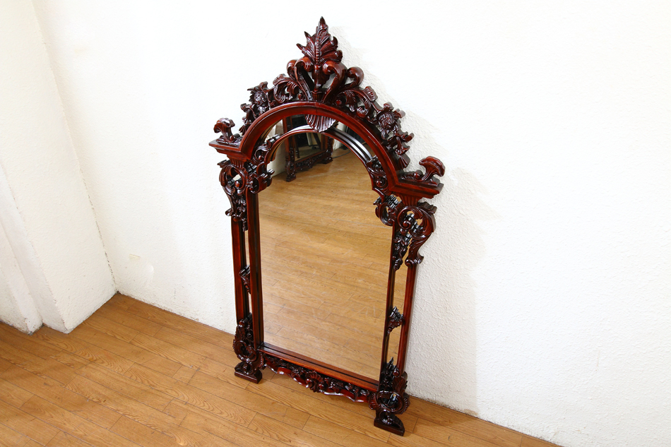 ヴィクトリアンスタイル マホガニーウォールミラー｜アンティーク家具