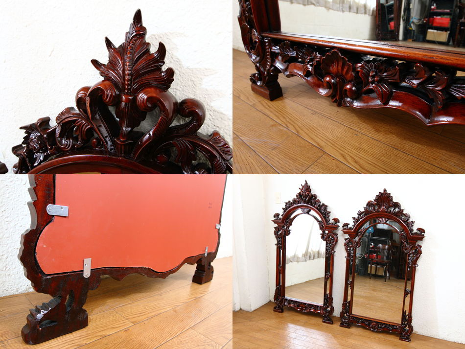 ヴィクトリアンスタイル マホガニーウォールミラー｜アンティーク家具