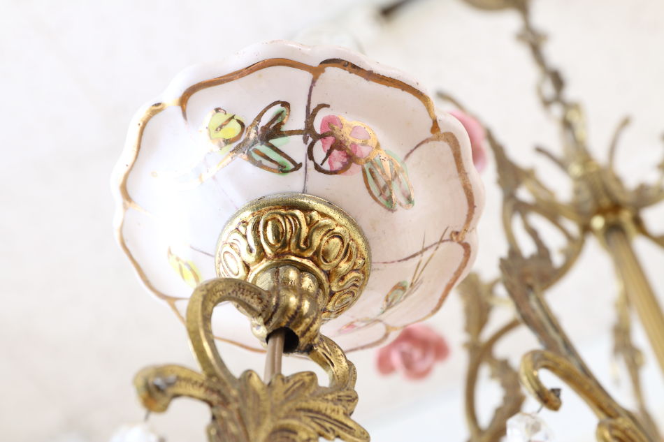 イタリアンロココ アンティークブラスフローラルシャンデリア(5灯