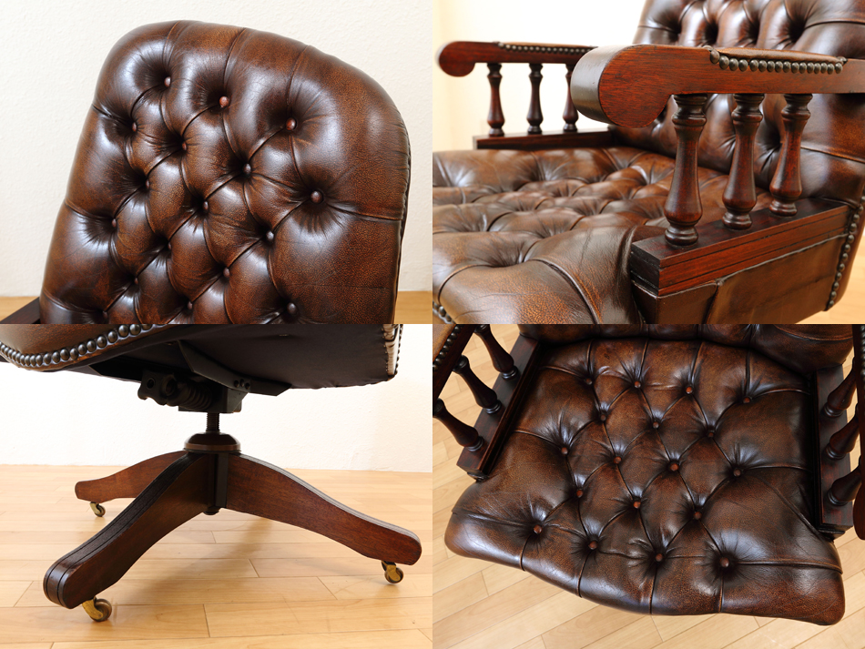 チェスターフィールド ブラウンレザー ディレクターズ スウィベル