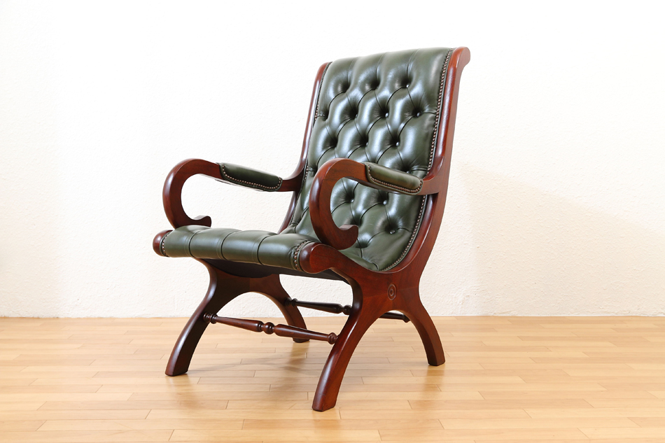 チェスターフィールド フォレストグリーンレザー ヨークスリッパ