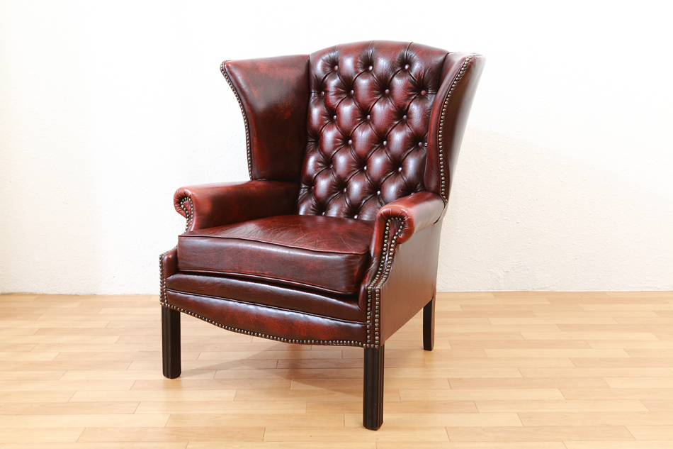 チェスターフィールド オックスブラッドレザー ウィングバックチェア
