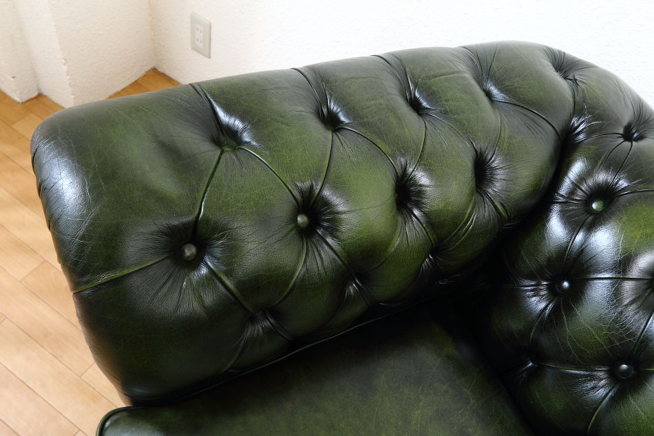 チェスターフィールド グリーンレザー 2Persons クラブソファ