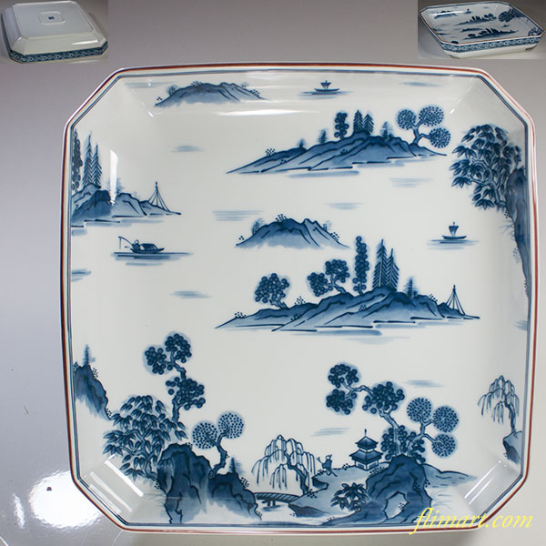 前畑陶器庫山窯染付山水角盛皿 | 和食器リサイクル通販専門店フリマート