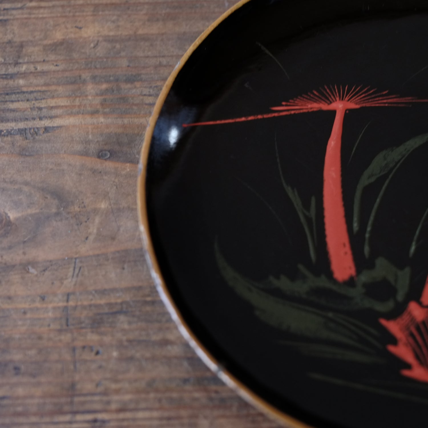 時代 浄法寺塗底青漆 薊図 絵漆絵平皿（江戸後期-明治初期） – 逢季荘