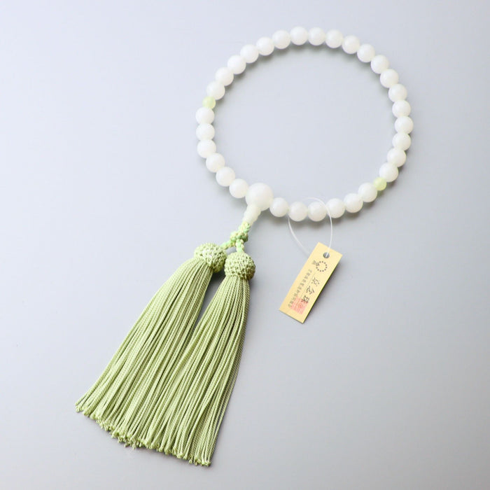 数珠 女性用 ホワイトオニキス8mm 二天グリーンオニキス仕立 正絹房