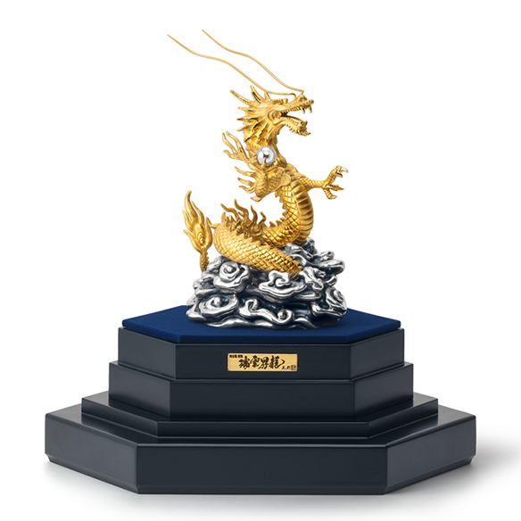 純金置物 「瑞雲昇龍(大)」 (純プラチナ宝珠付)＜大淵光則原型作