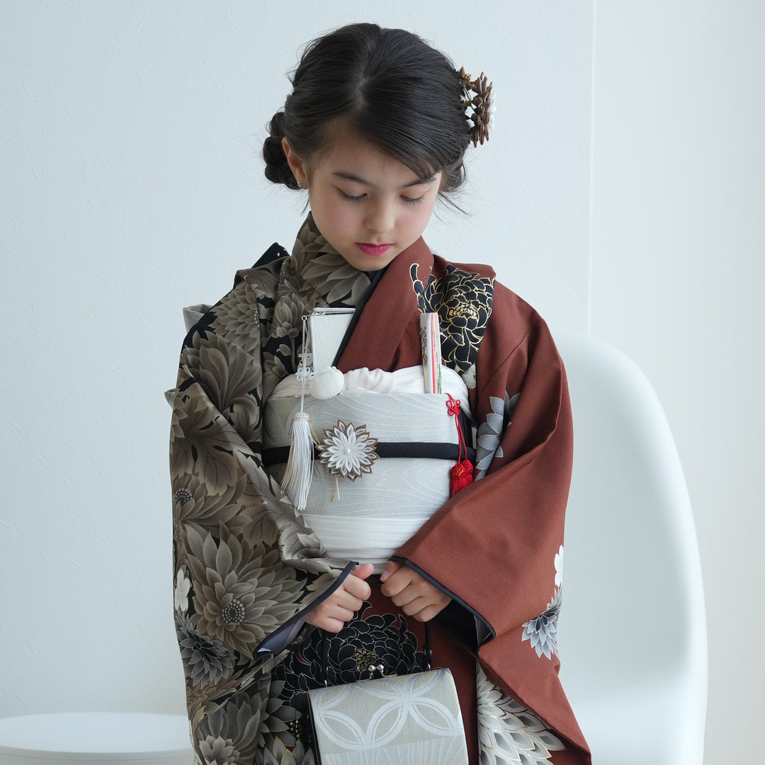 レンタル】七五三着物 7歳女の子 JAPAN STYLE 黒菊 四つ身（1409607800