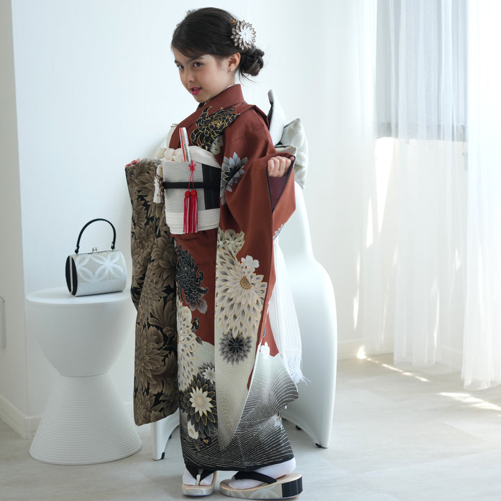 レンタル】七五三着物 7歳女の子 JAPAN STYLE 黒菊 四つ身（1409607800