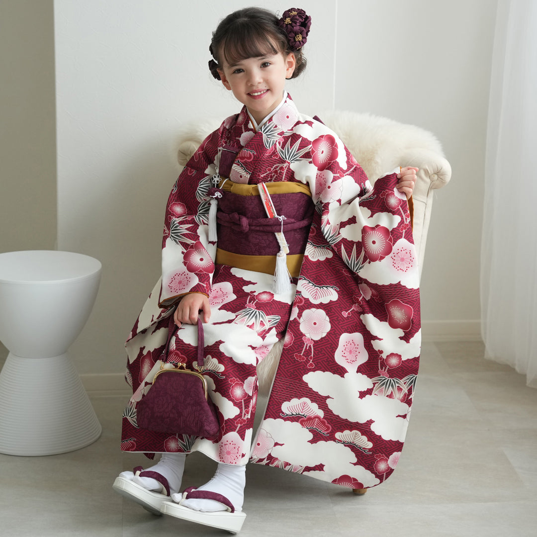 女の子 JAPAN STYLE 7歳 着物 長襦袢 七五三 卒園式 中古品 女の子