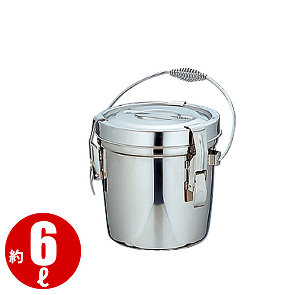 楽天市場】18-8 ステンレス二重保温食缶両手(中蓋式) クリップ付 6L_