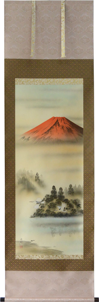 楽天市場】掛軸 鯉の滝昇り 中浦硯堂画(掛け軸 尺五立）幅54.5cm×丈