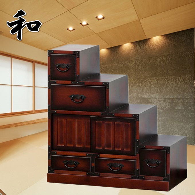 楽天市場】＼SALE ポイント5倍／民芸調 階段箪笥（たんす）右下がり