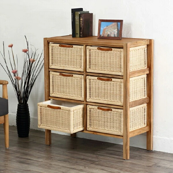 楽天市場】籐 チェスト 4段6杯 エスニック風 チーク材フレーム 幅80cm