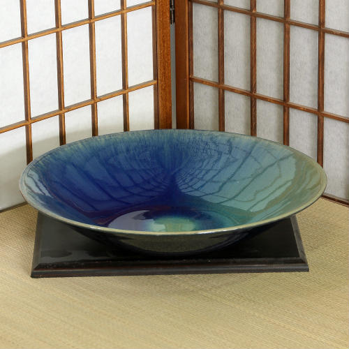 楽天市場】信楽焼 水盤 緑青 ガラス ソリ 丸 13号 生け花 花器 池坊