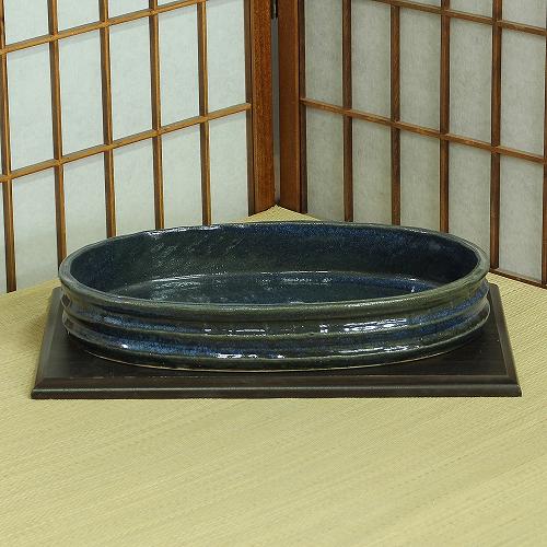 楽天市場】信楽焼 水盤 窯肌変形ひねり小判 20号 生け花 花器 池坊