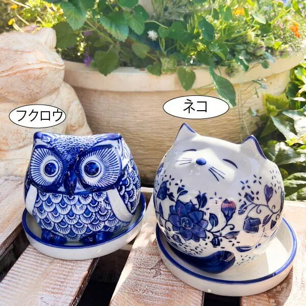 楽天市場】☆レビューで特典☆陶器のアニマルポット（フクロウ・ネコ