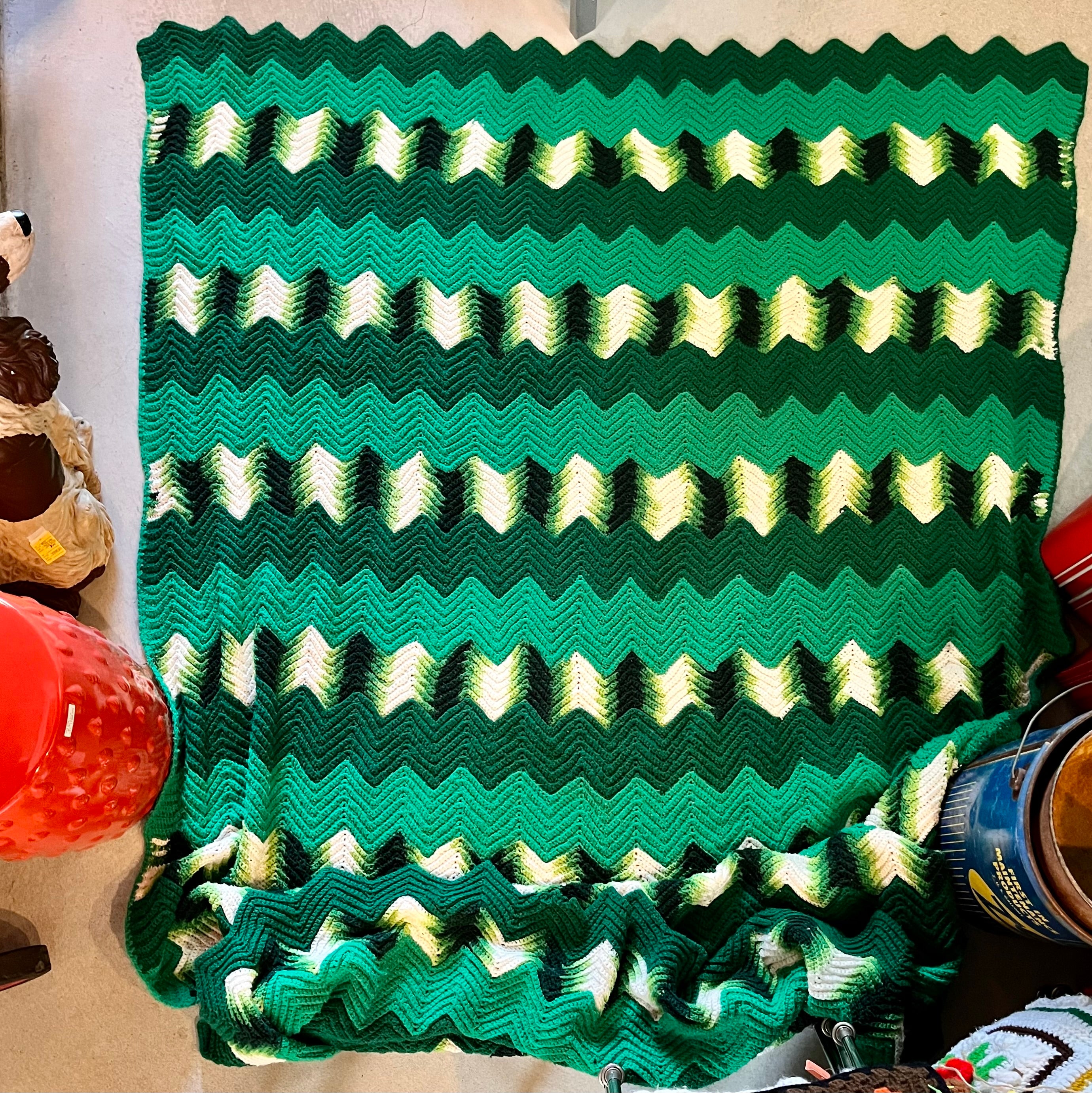 1970s USA vintage】グラニーブランケット グリーン系 クロシェ – 雑貨