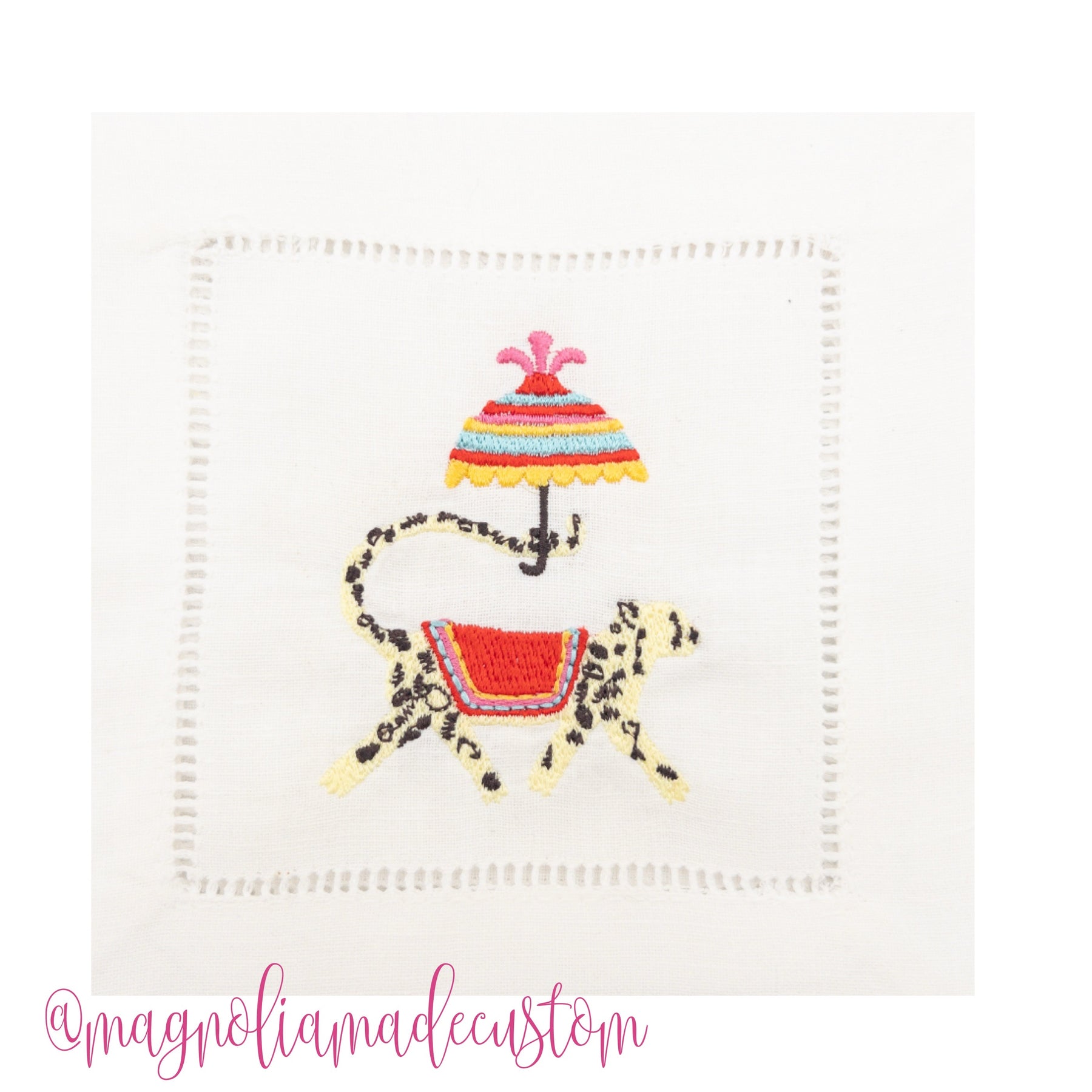 Grand Millenial Chinoiserie Chic Cheetah with Umbrella Embroidery