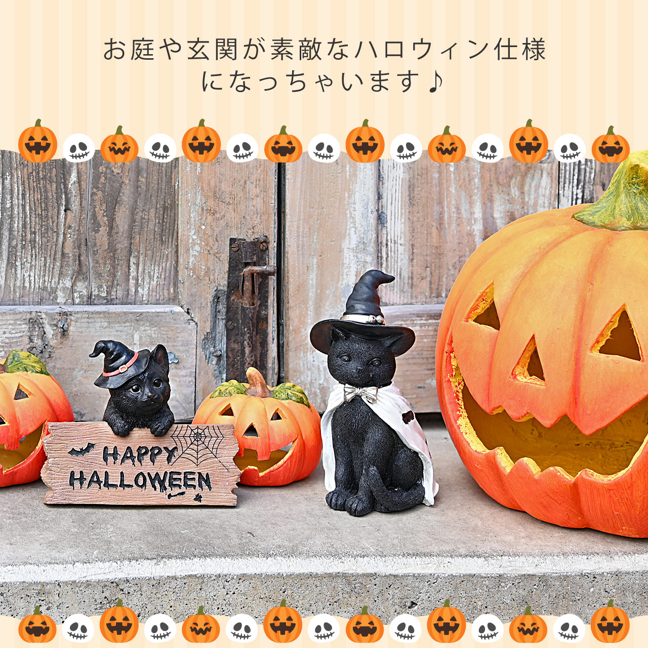 ハロウィン 黒猫＆パンプキンS セット 魔女帽子 コウモリマント