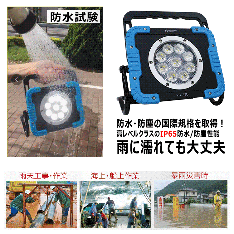 GOODGOODS（グッド・グッズ） 2個セット LED投光器 充電式 45W 4500LM