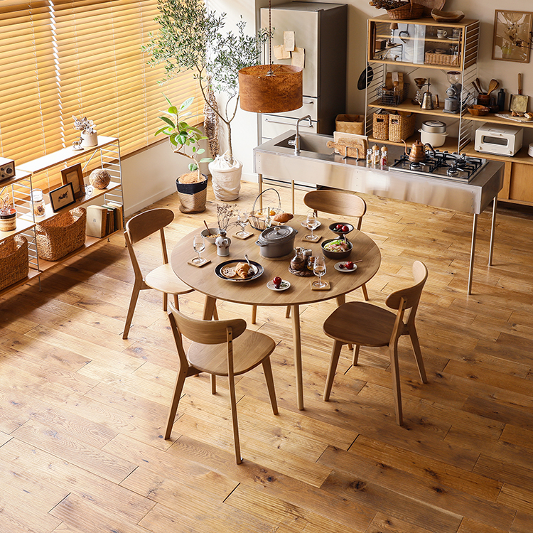 ダイニングテーブル RIVER 円形 直径120 木製 オーク 無垢 ナチュラル