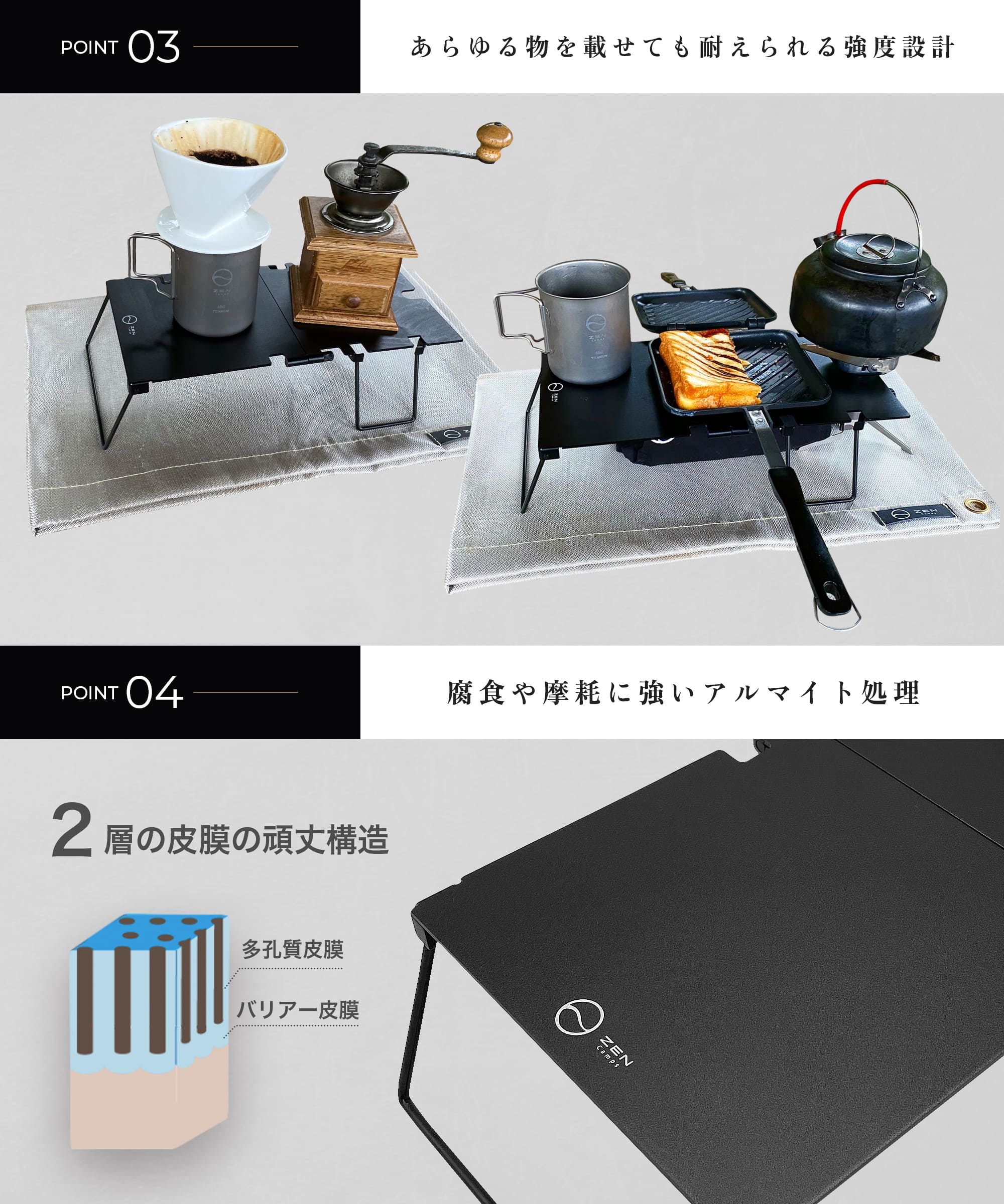 ZEN Camps 遮熱テーブル イワタニ ジュニアコンパクトバーナー 遮熱板