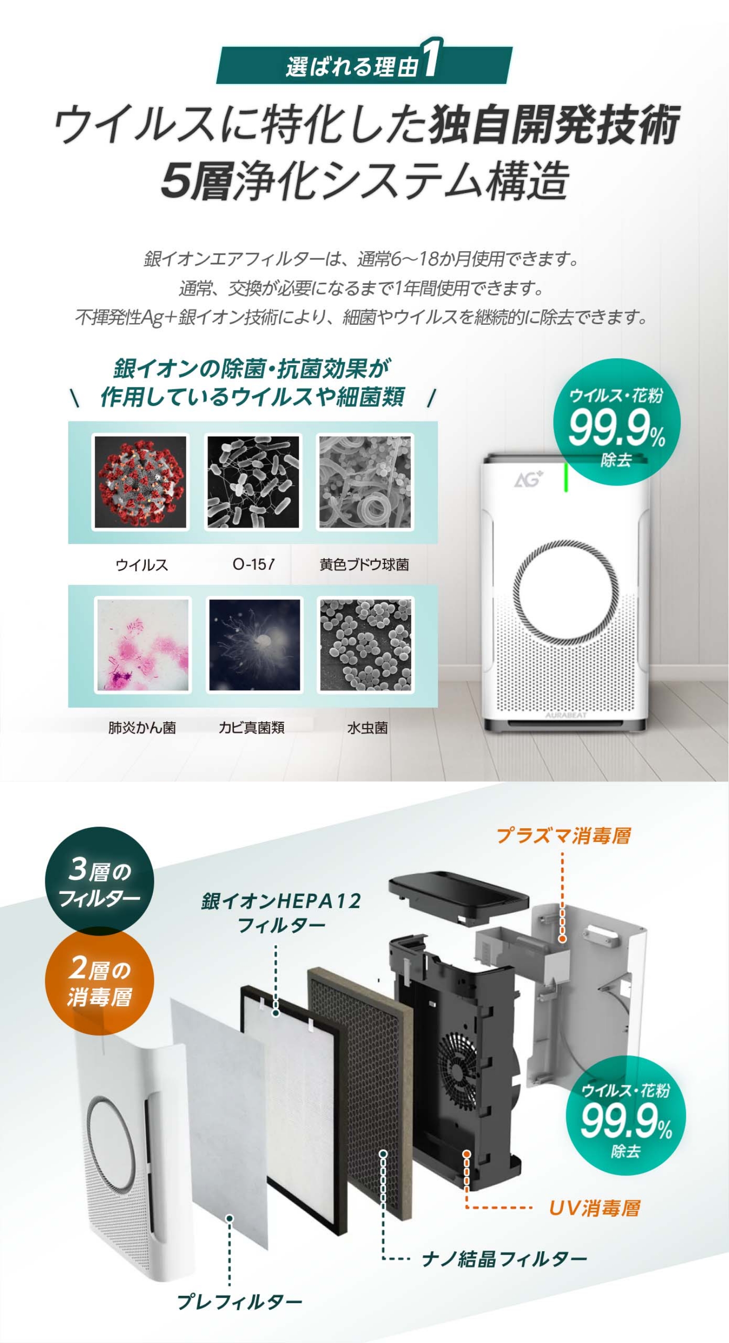 頂点デザイン 空気清浄機 空気清浄器 AG+ 銀イオン 除菌 ダニ 花粉対策