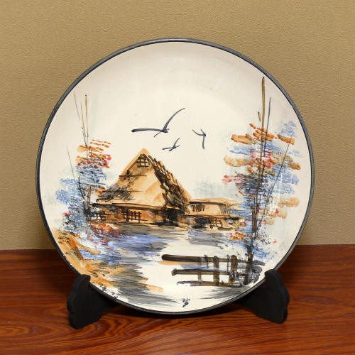 数量限定 伊賀焼 絵付け 皿 彩り 丸 水盤 15号 皿立て付 花器 池坊