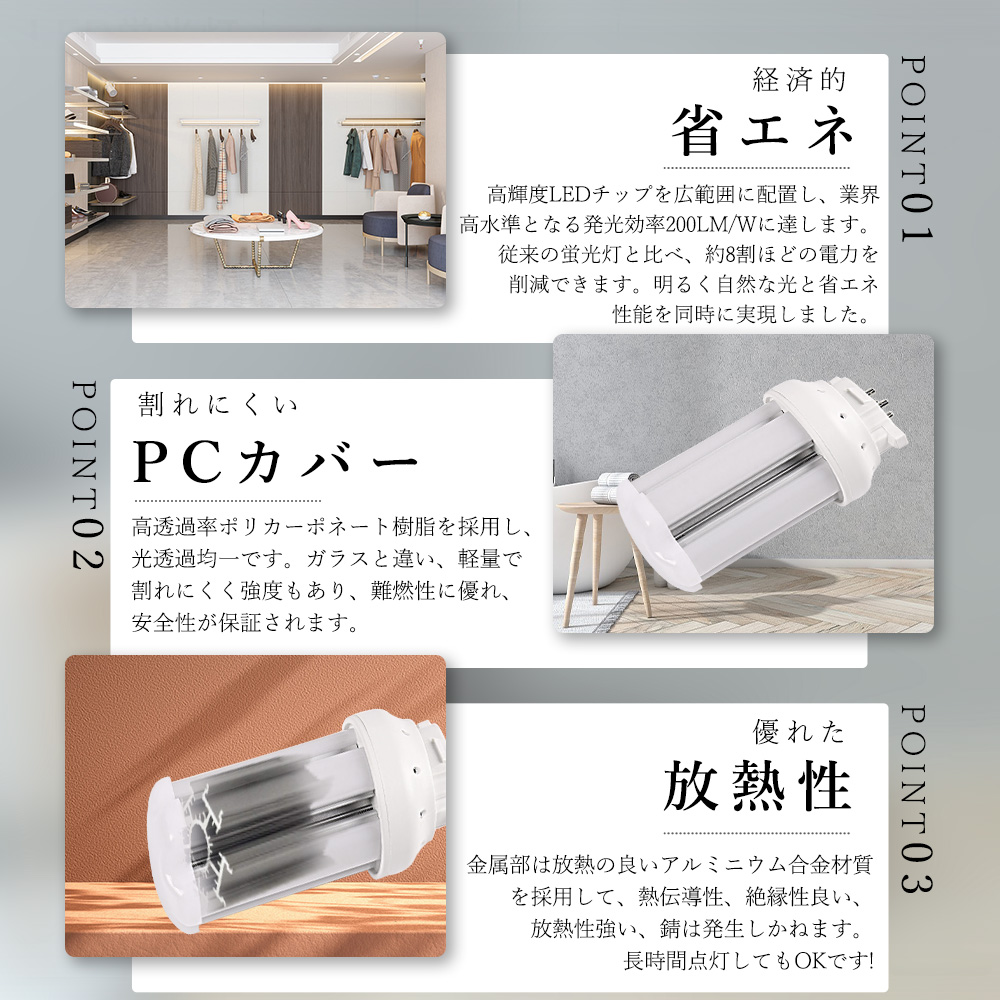 LEDコンパクト蛍光灯 LED化 4w 節電 明るさ800LM GX10q ツイン蛍光灯