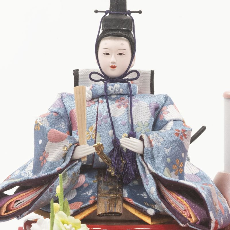 雛人形 ケース飾り 円形 丸形 ピンク塗り アクリルケース入り 柳 親王