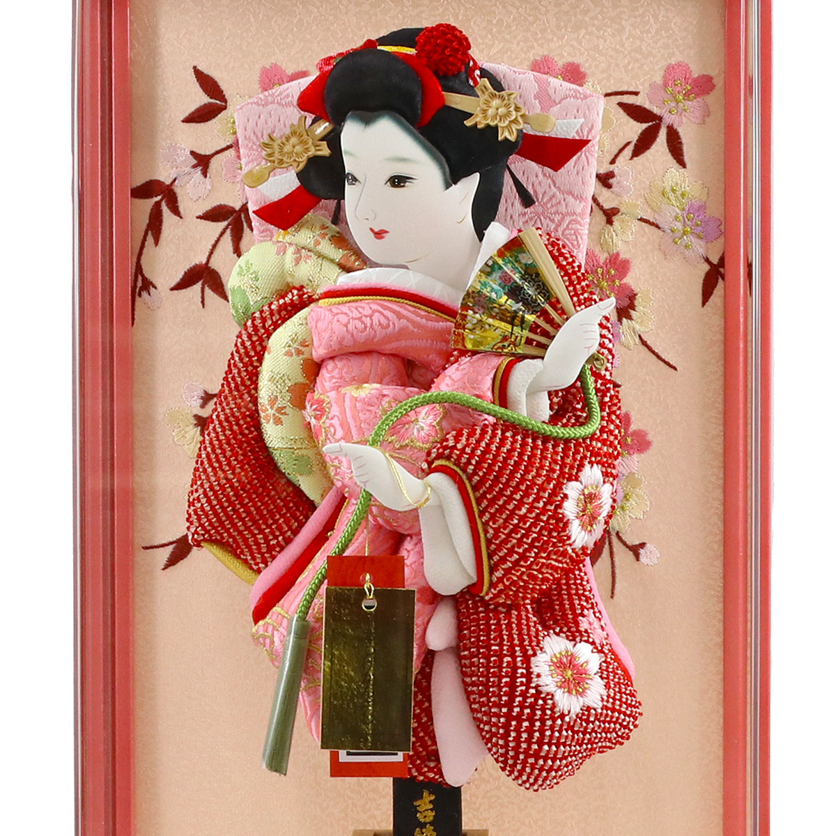 吉徳大光 羽子板 お祝い 初正月 8号 押絵羽子板 鹿の子 赤 パール白