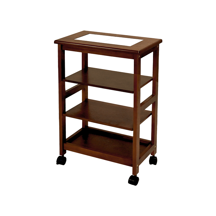 ワゴン キッチンワゴン 4段 キャスター付き タイル天板 木製 キッチン