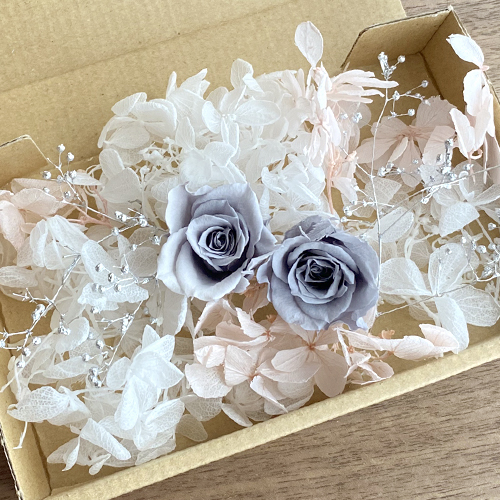 メール便(日本郵便)送料無料 プリザーブドフラワー グレー バラ 2輪