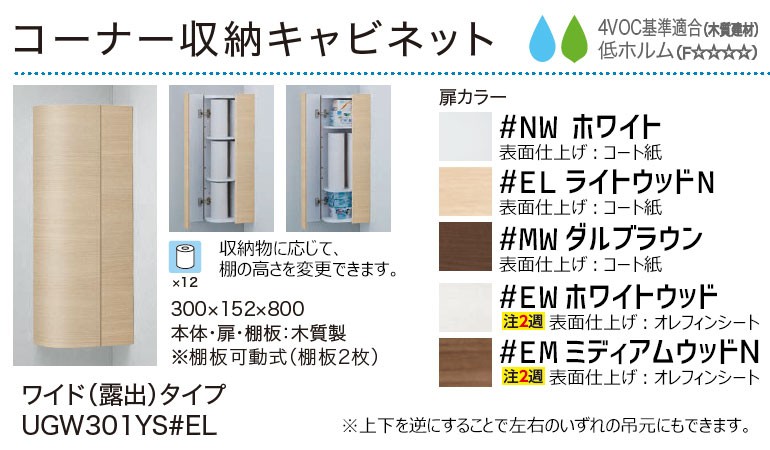 TOTO コーナー収納キャビネット ワイド(露出)タイプ UGW301S#NW1