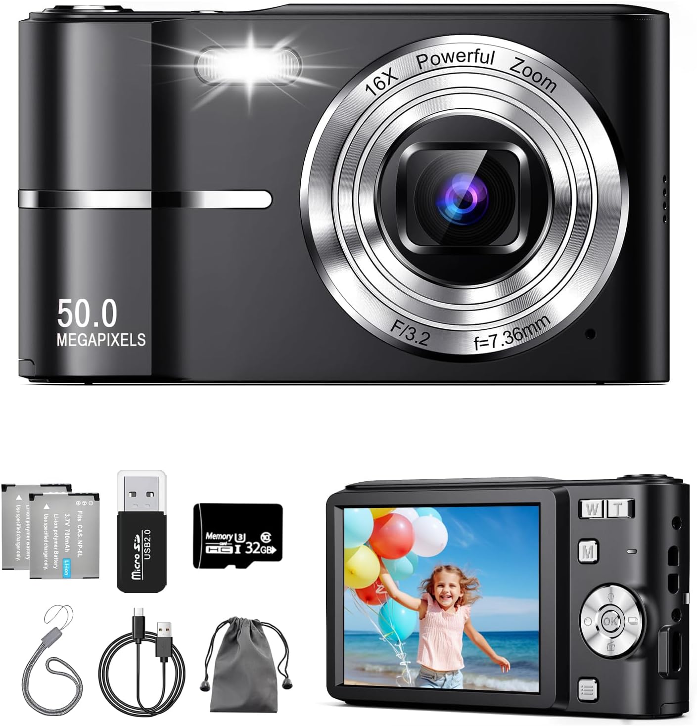 デジタルカメラ デジカメ コンパクト FHD動画撮影 5000万画素