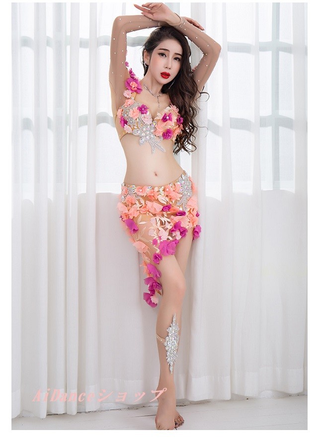 新着 ベリーダンス 衣装 オーダーサイズ衣装 コスチューム 長袖付き