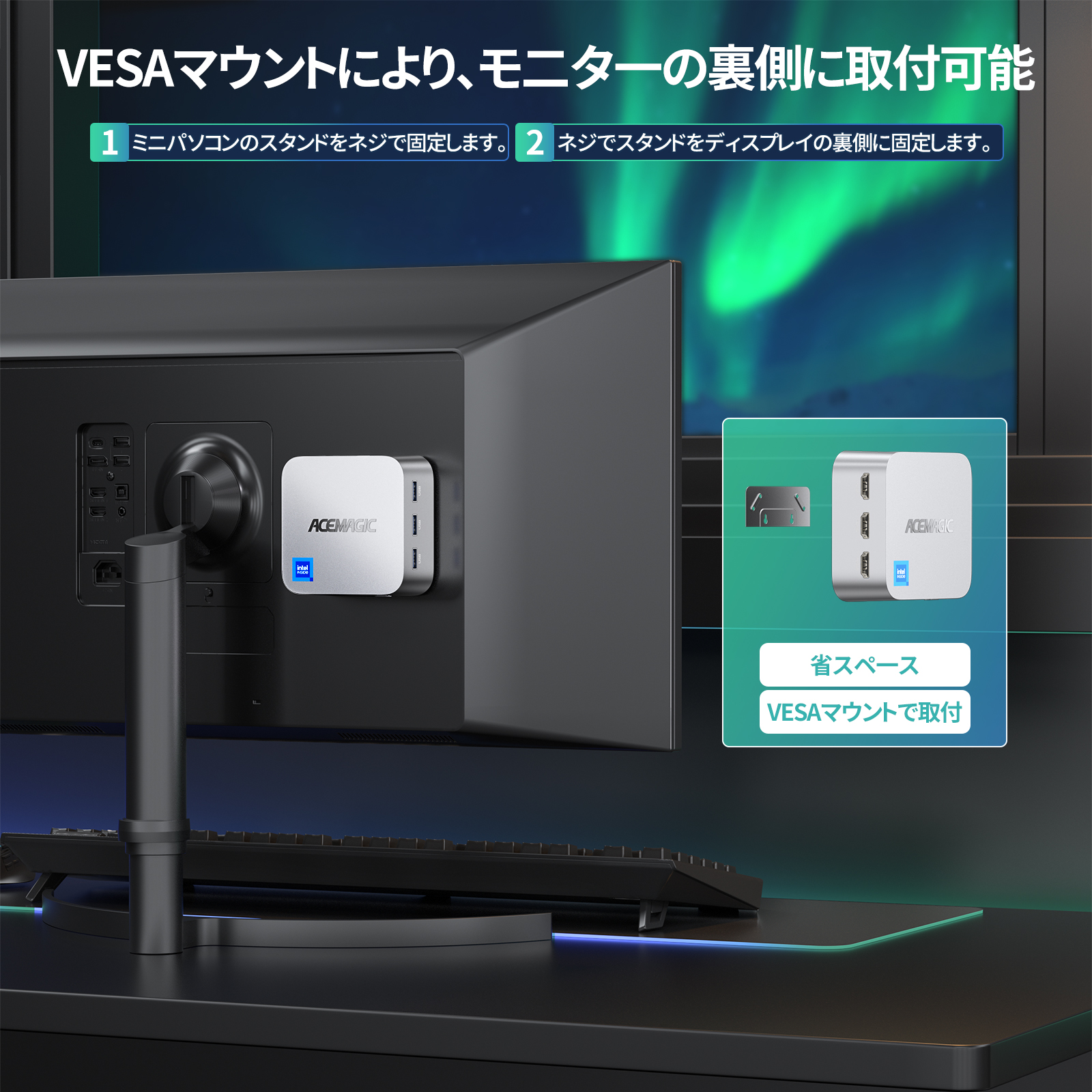 ACEMAGIC 手のひらサイズ ミニpc インテル n100 ミニパソコン 16GB