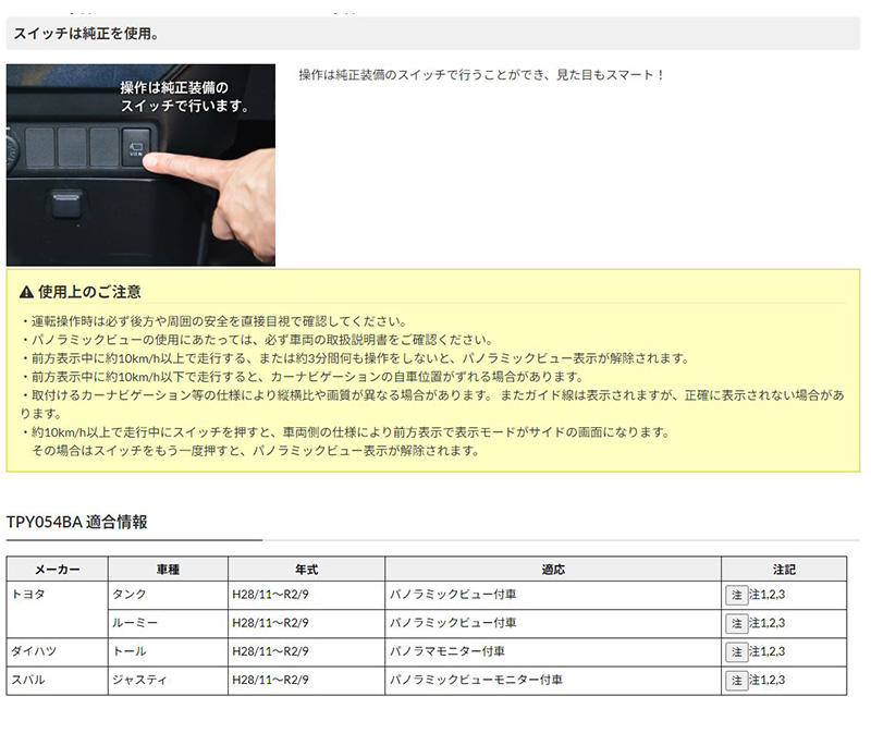 TPY054BA ワントップ OneTop パノラミックビューモニター変換
