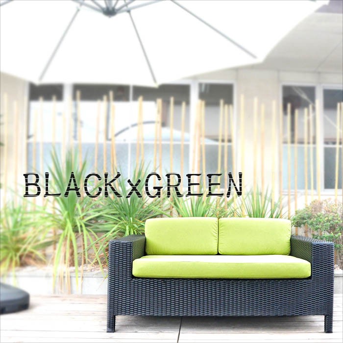 アジアン家具 人工ラタン ソファー 幅140cm 2人掛け クッション付き