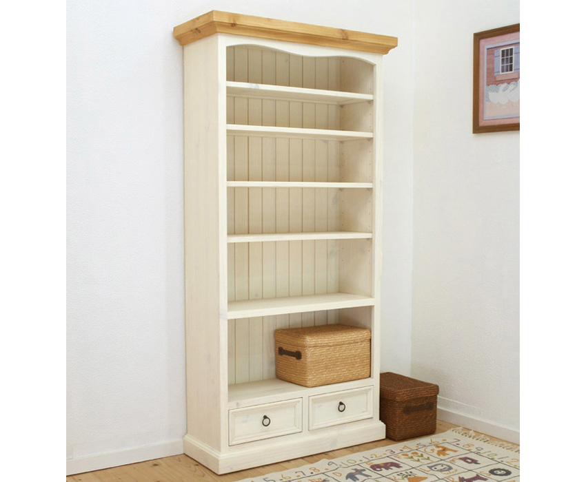 高さ180cm 白色 カントリー調 本棚 幅90cm カントリーパイン収納棚