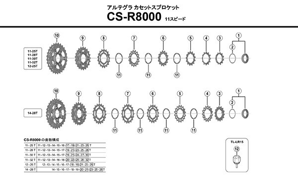 シマノ（SHIMANO） CS-R8000 11S 11-32T カセットスプロケット