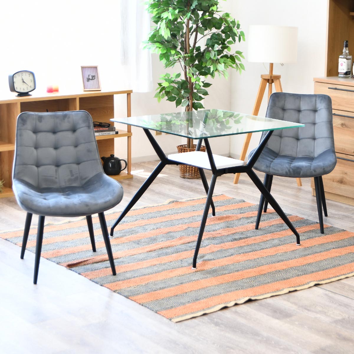 ガラステーブル ダイニングテーブルセット 2人用 3点セット ダイニング