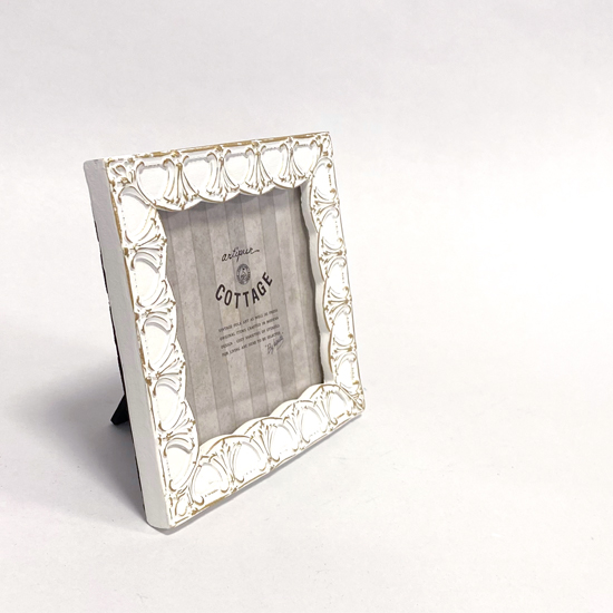 アンティーク フォトフレーム スクエア リリー ホワイト 壁掛け 写真