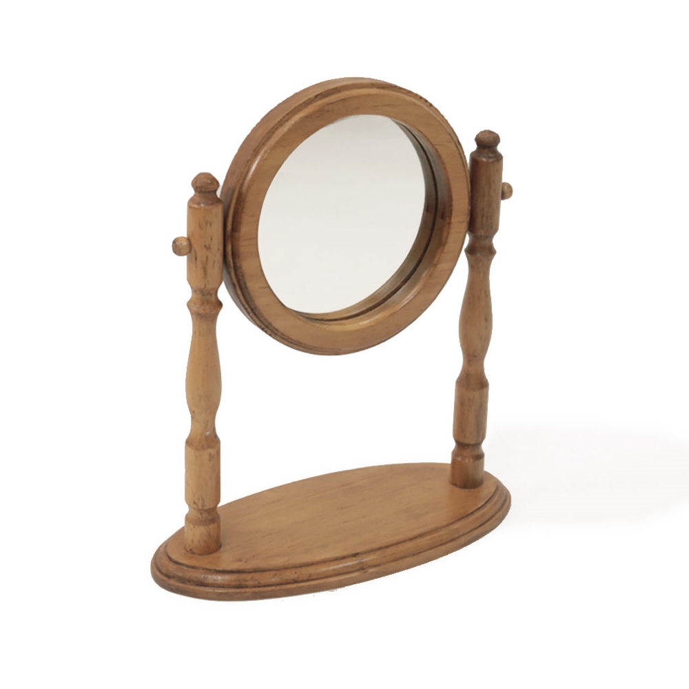 卓上ミラー 丸型 天然木 角度調整 スタンドミラー 鏡 化粧鏡 テーブル