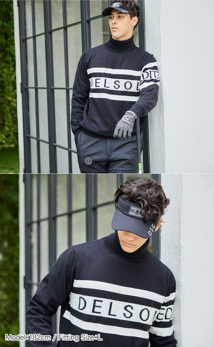 men's メンズ ラインロゴ入タートルネックニット 防寒対策 M/L/LL/3L