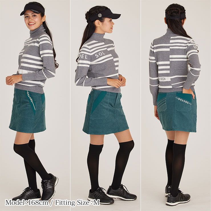 7849 異素材使い コーデュロイスカート M/L/LL/3L/4L レディースゴルフ