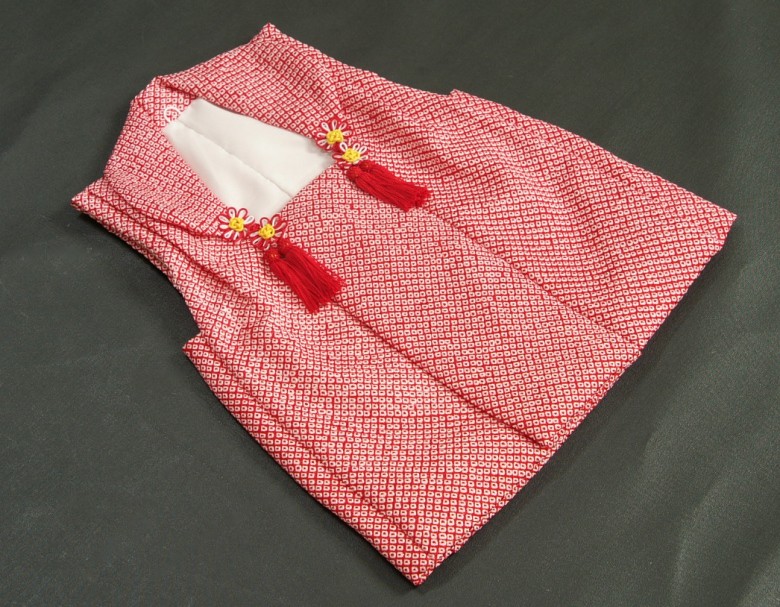 京美 正絹鹿の子本絞り 被布 着物 七五三 3歳 赤 四つ巻総本絞り鹿の子