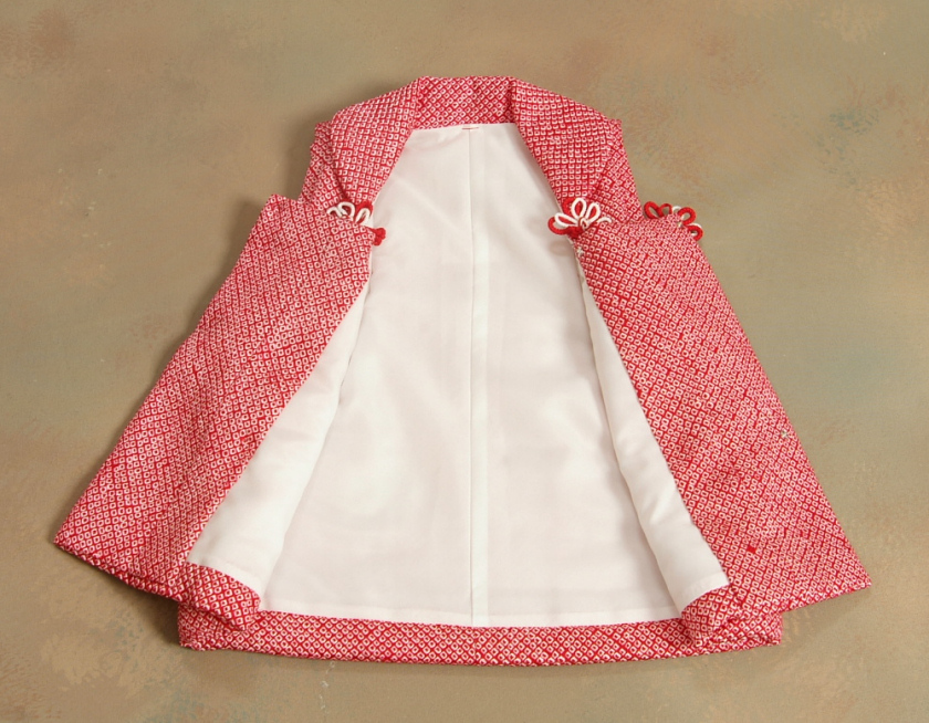 京美 七五三 被布 絹100％ 正絹 着物 3歳 赤色 まり 総鹿の子四ツ巻本