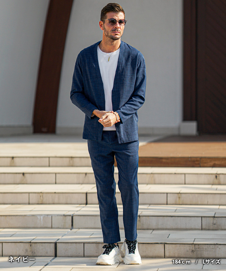 joker（ジョーカー） リネンライク セットアップ メンズ ノーカラー